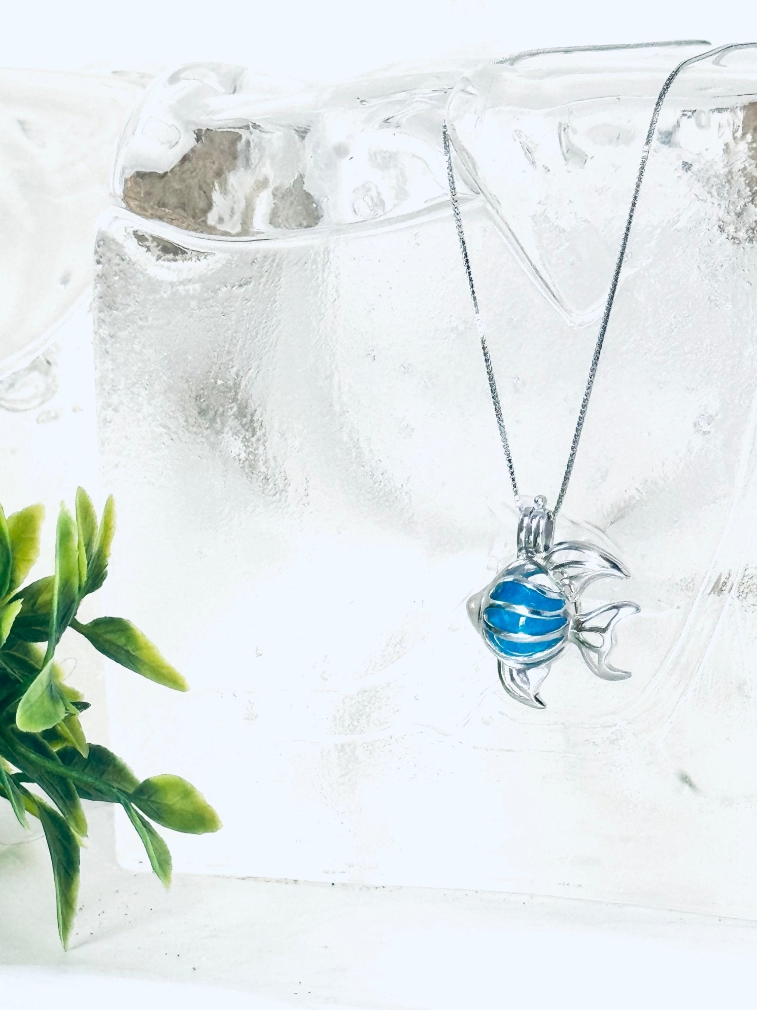 Collier "Bille de mémoire" (poisson) pour cendres funéraires - La Meduse - Verre soufflé